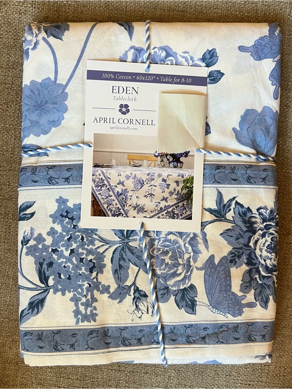 April Cornell 60βx 120β Eden Blue & White Floral Tablecloth Cottage Country NWT